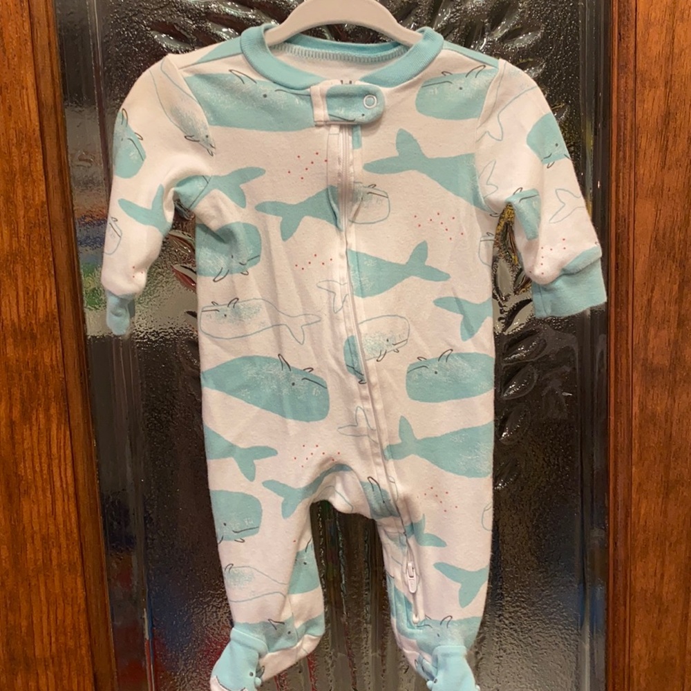 Carter’s onesie, 0-3 months, blue & white